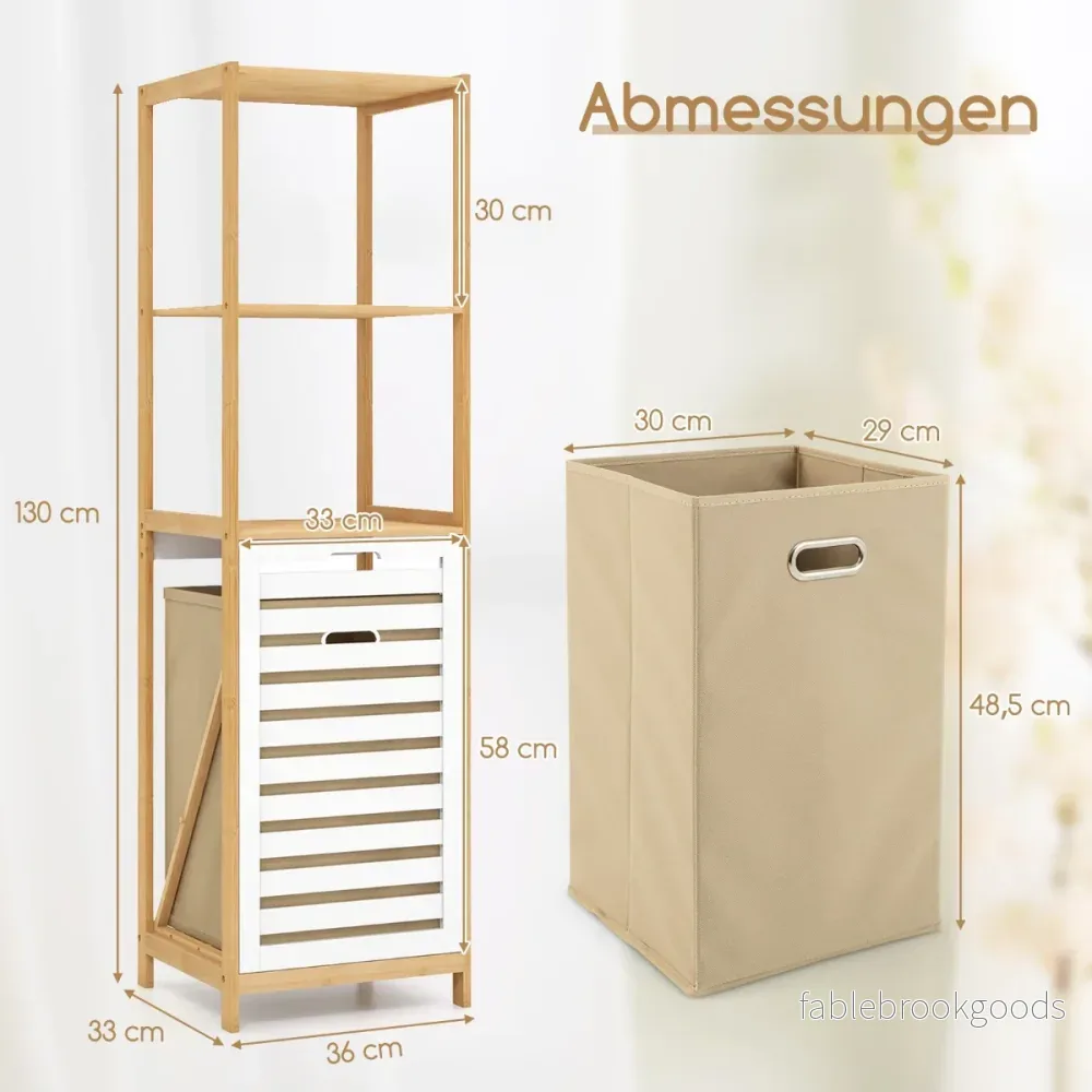 vånings – badrumshylla med lutande tvättkorg i bambu högt skåp + – 4 36 x 33 x 130 cm – Natur - Bild 3