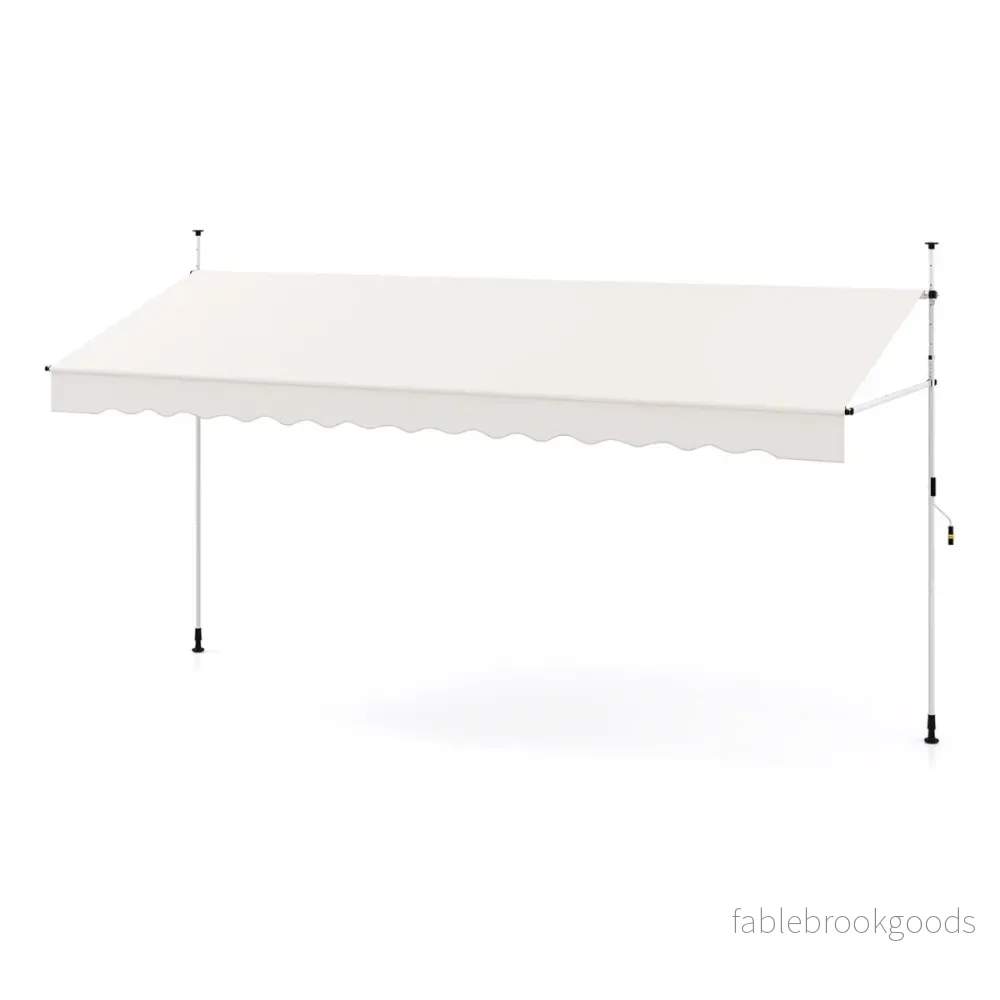 Balkongardin – utan borrning med handvev, höjdjusterbar och klämd markis – 400 cm – Vit