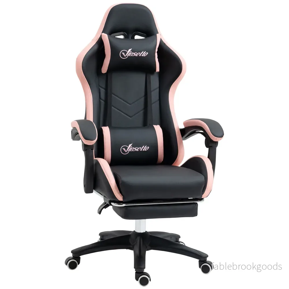 Gamingstol med fotstöd, 135 cm lutbar, rosa och svart