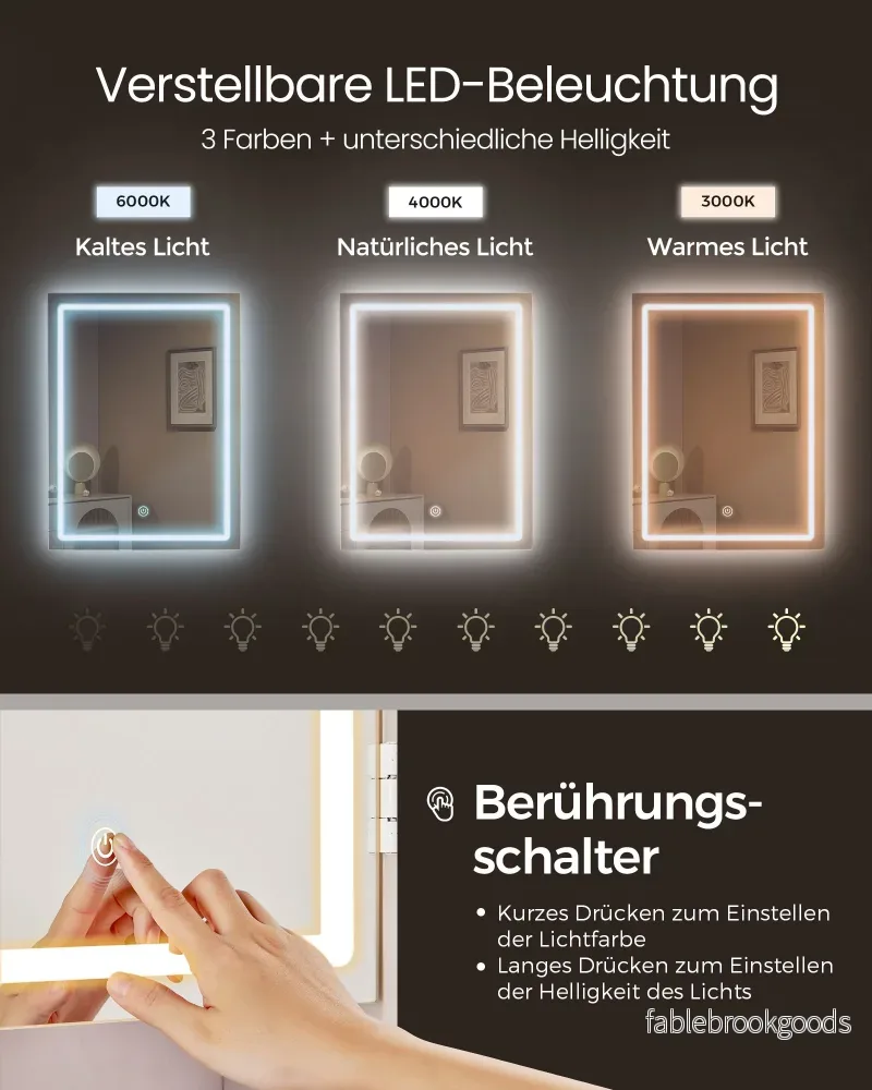 Sminkbord med LED-belysning modern molnvit - Bild 3