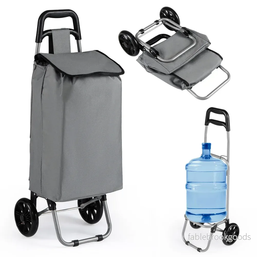 35L – hopfällbar shoppingvagn med avtagbar shoppingkasse och sidoväska – Grå