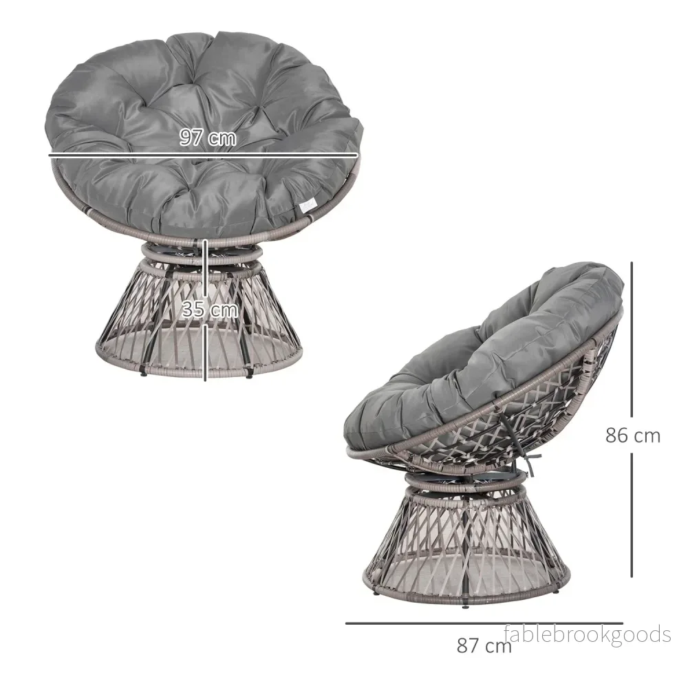 Grå rotting Papasan stol med klädsel, 360° vridbar - Bild 3