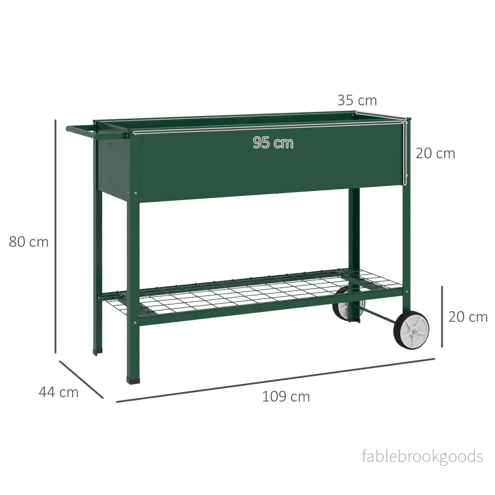 Upphöjd trädgårdssäng i metall med hjul och hylla, 109x44x80 cm - Bild 3