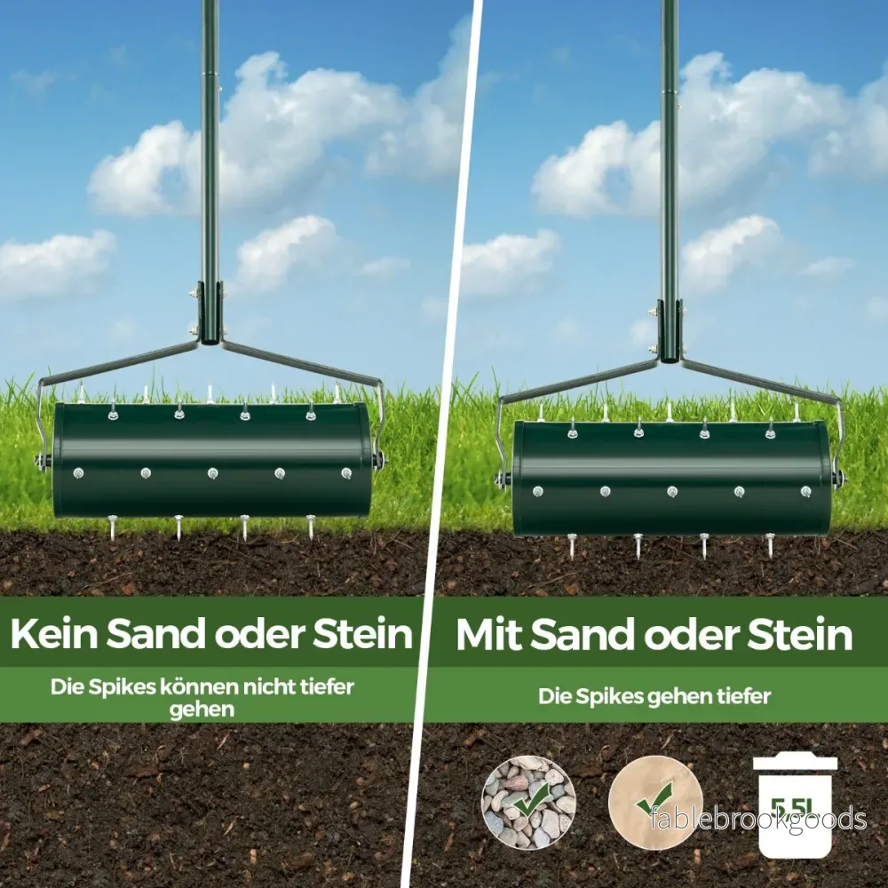 Lawn – Aerator Roller Manual med handtag och spik – 44 x 128 cm – Grön - Bild 3