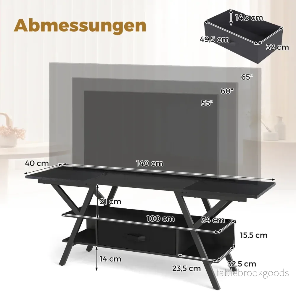 TV ställ – för tums nivå underhållningscenter med LED lampor – 65 3 – Svart - Bild 2
