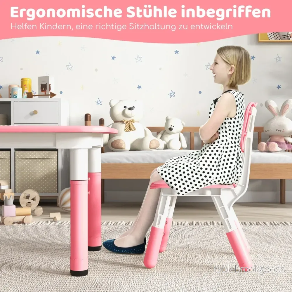 Barnbord – med stolar set graffiti bordsskiva Höjdjusterbar barnsittgrupp – 4 – Rosa - Bild 2