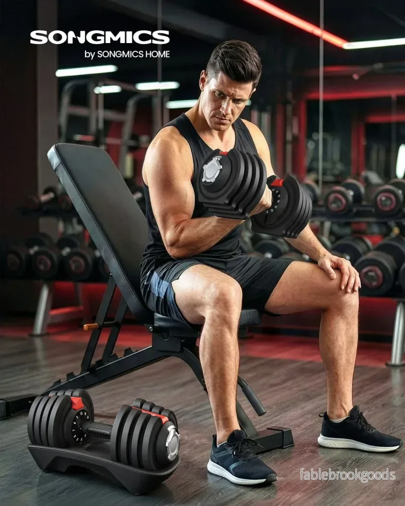 Verstelbare dumbbells - 1,5 kg tot 18 kg - Zwart en Rood - Inclusief standaard - 40 x 20,5 x 20,5 cm - Antislip handgreep - Bild 2