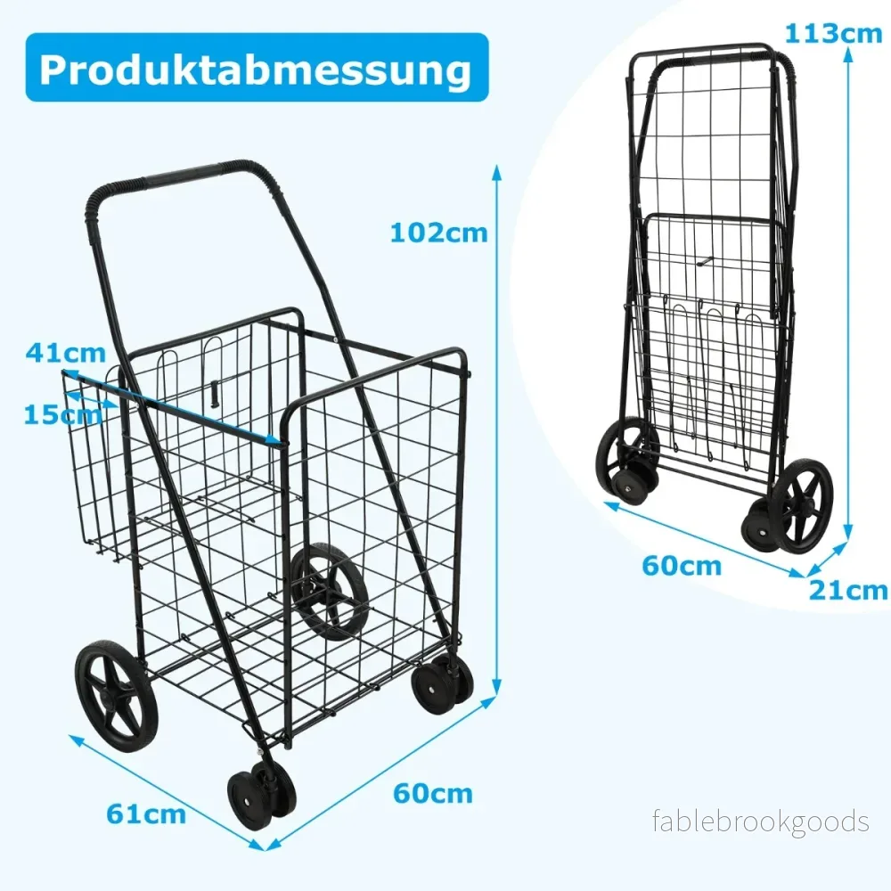 Kundvagn – med Oxford foder Universal framhjul och 120L stor kapacitet halkfri bärbar – Svart - Bild 2