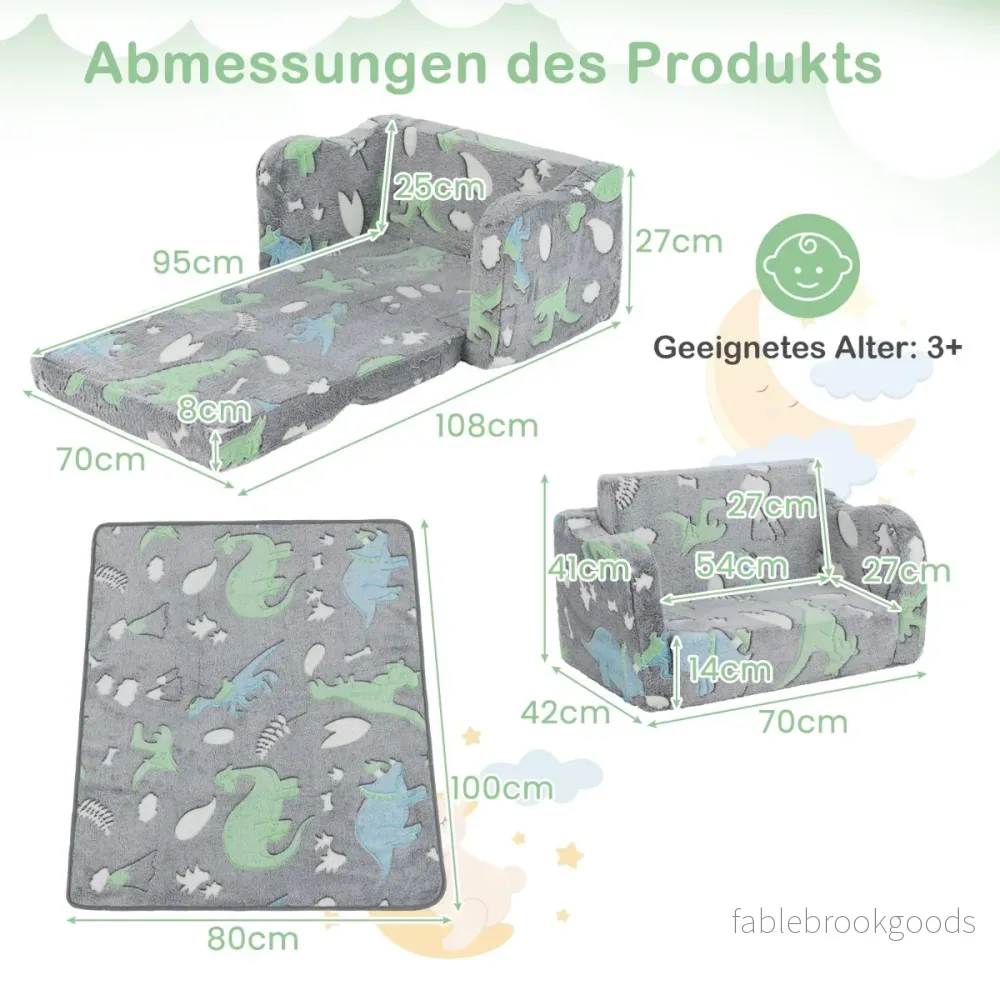 Barnsoffa – med filt i fällsoffa/liggsoffa för småbarn – 2 1 – Grå - Bild 2