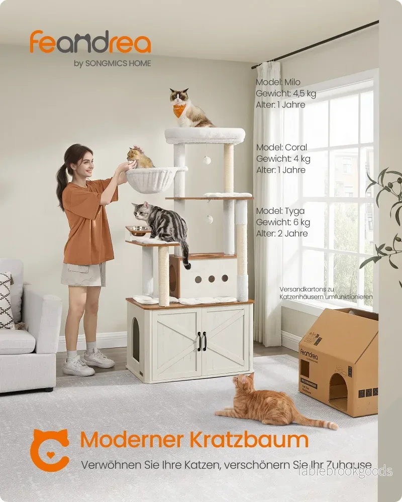 Krabpaal - 170 cm - Met Grot en Hangmat - Sisalpalen - Honingbruin-Vintage Wit - Bild 2