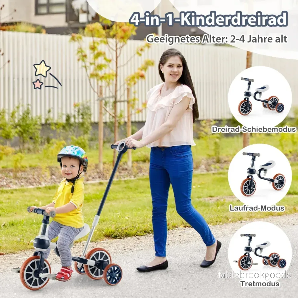 Barncykel – i förskolecykel med föräldrahandtag Marin – 4 1 37 x 72 x 101 cm – Mörkblå