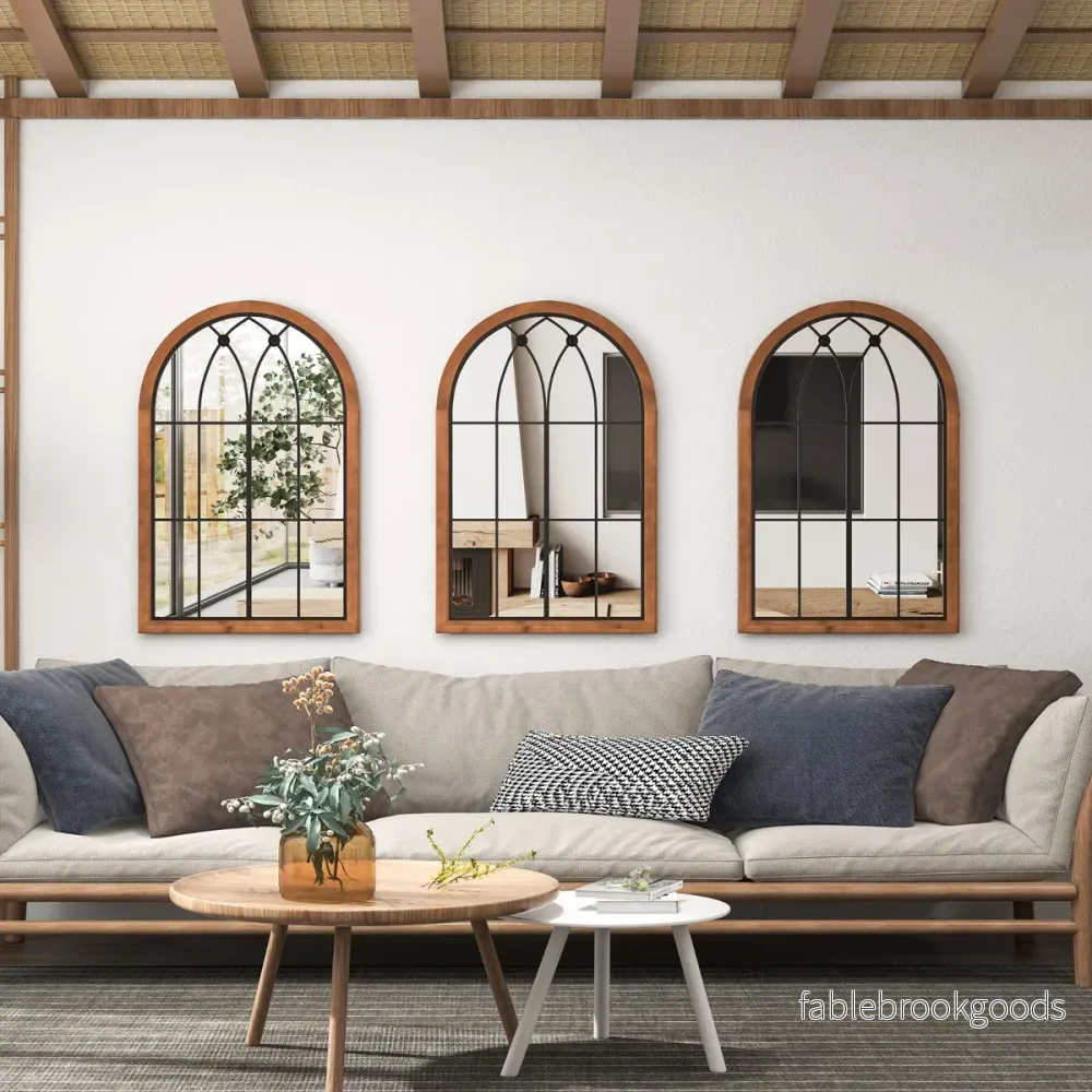 Välvd – väggspegel dekorativ fönsterspegel fönsterruta dekoration – 60 x 90 cm – Natur