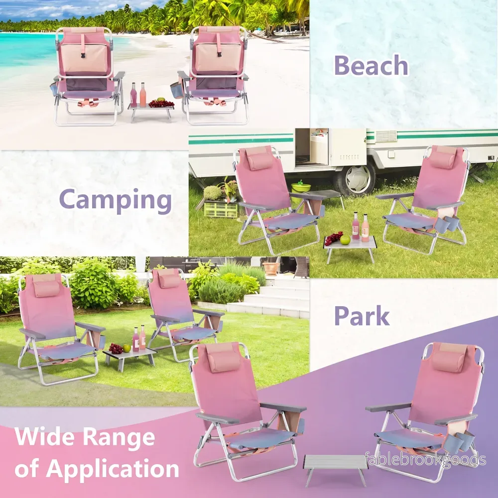 delat – strandstol och bord set utomhus liggstolar med rullbart – 3 – Rosa - Bild 3