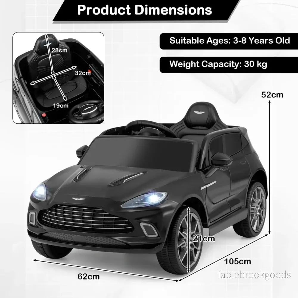 Elektrisk – barnbil Aston Martin licensierat elfordon med tuta musik och LED lampor – Svart - Bild 2