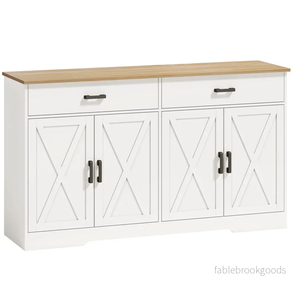 Skänk i lantlig stil, buffé, 140 cm, 2 lådor, vit