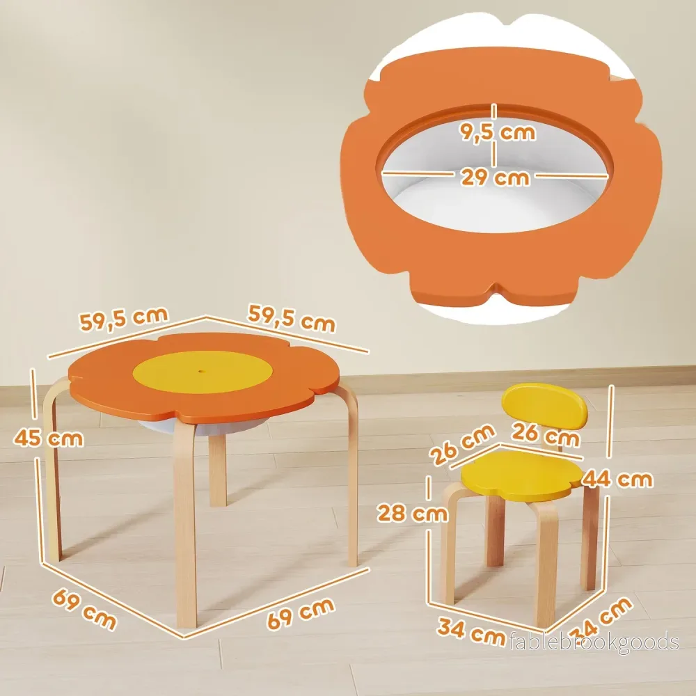 Barnbord och stolsset, 5 delar, blomformad, trä - Bild 3