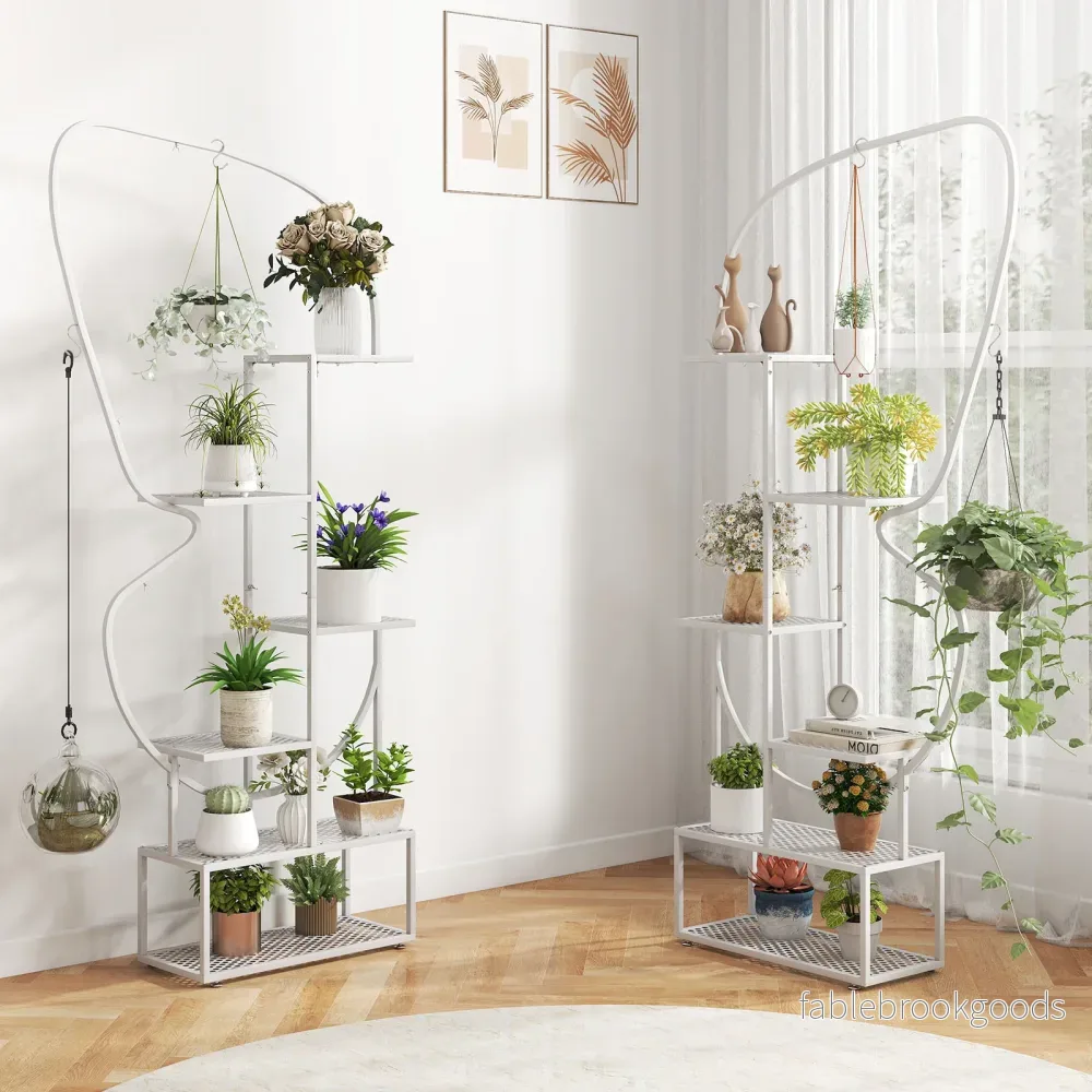 stegs – metall fjärilsformad växtställ med krokar blomhylla – 6 4 – Vit - Bild 3