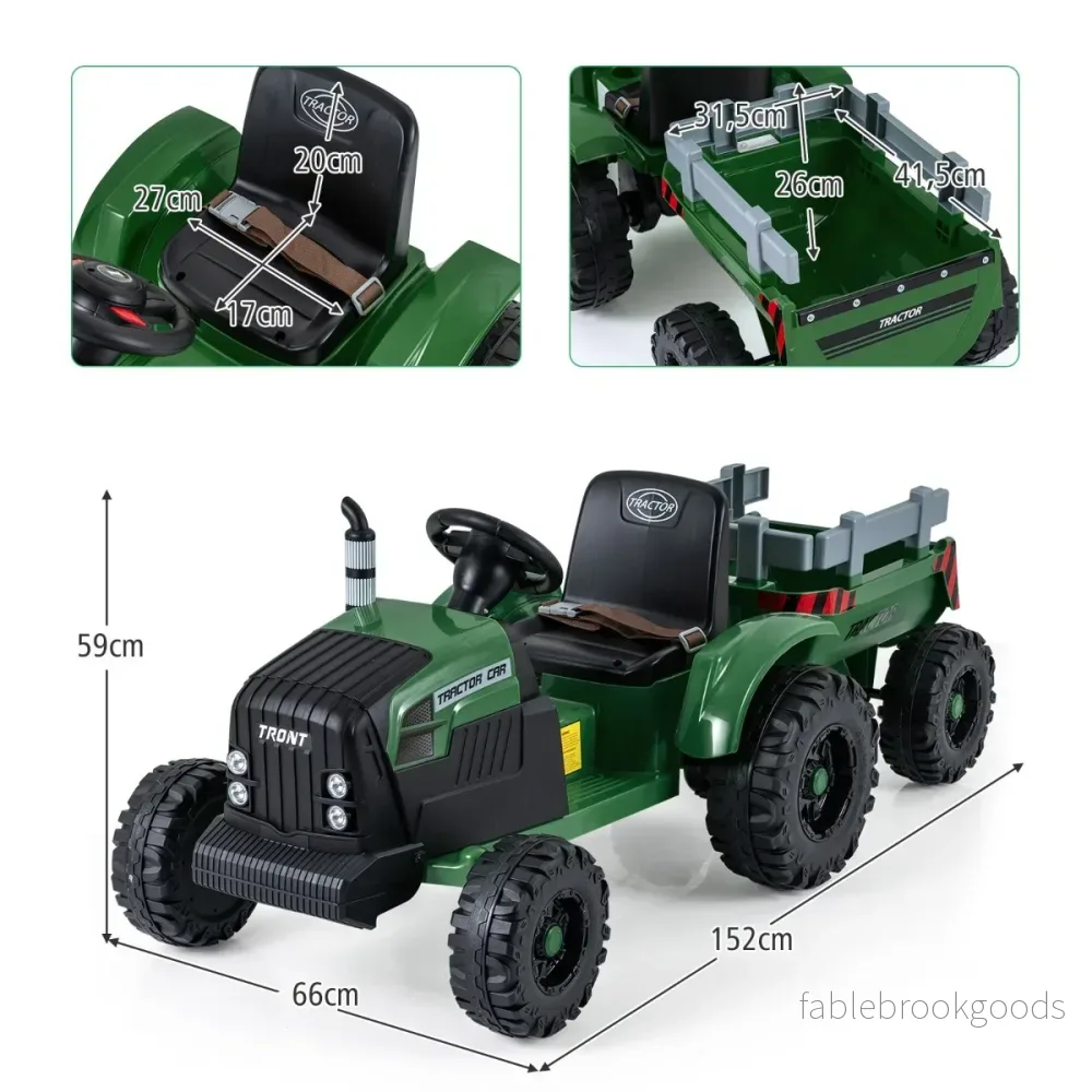 24V – elektrisk traktor för barn med släp, elfordon avtagbart fjärrkontroll – Mörkgrön - Bild 2