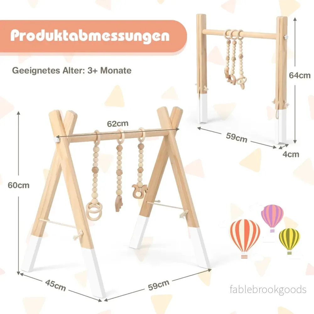 Baby – Play Arch Trä Lek Trapets Fällbar Gym – 60 x 44 x 60 cm – Vit - Bild 2