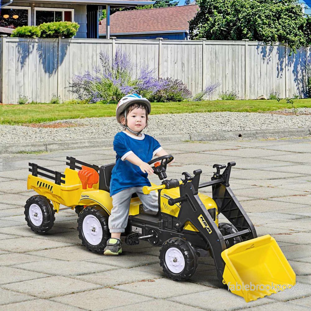 Gul pedaltraktor och släp för barn 3+ med spade - Bild 2
