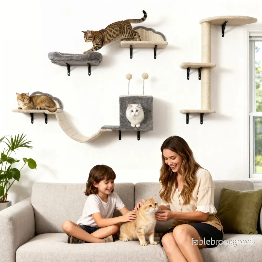 Väggmonterat klösträd, sisal, 4 delar, beige - Bild 2
