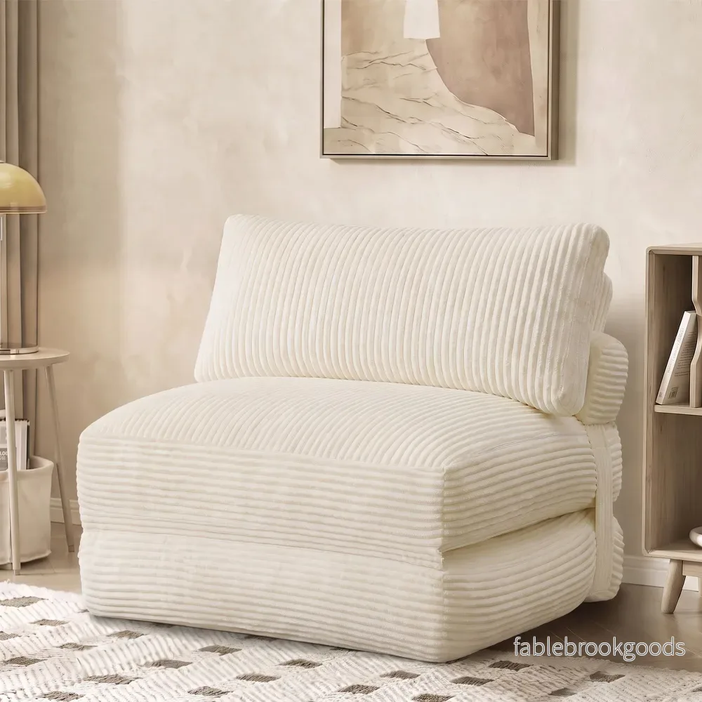Slaapfauteuil - Opvouwbaar van Corduroy - Met Kussen - Warmwit - 89 x 89 x 78 cm