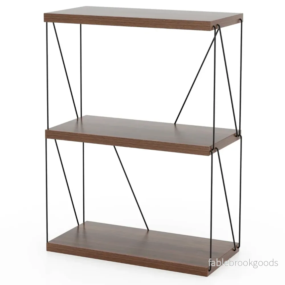 vånings – stående hylla med metallram Industriell Förvaringsställ – 3 60 x 29,5 x 82 cm – Brun