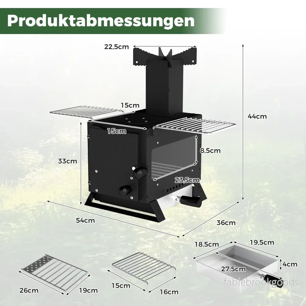 Trädgårdsugn – för matlagning Campingugn med grytrack och ugnspanna grillar vedugn fönster – 2 – Svart - Bild 2