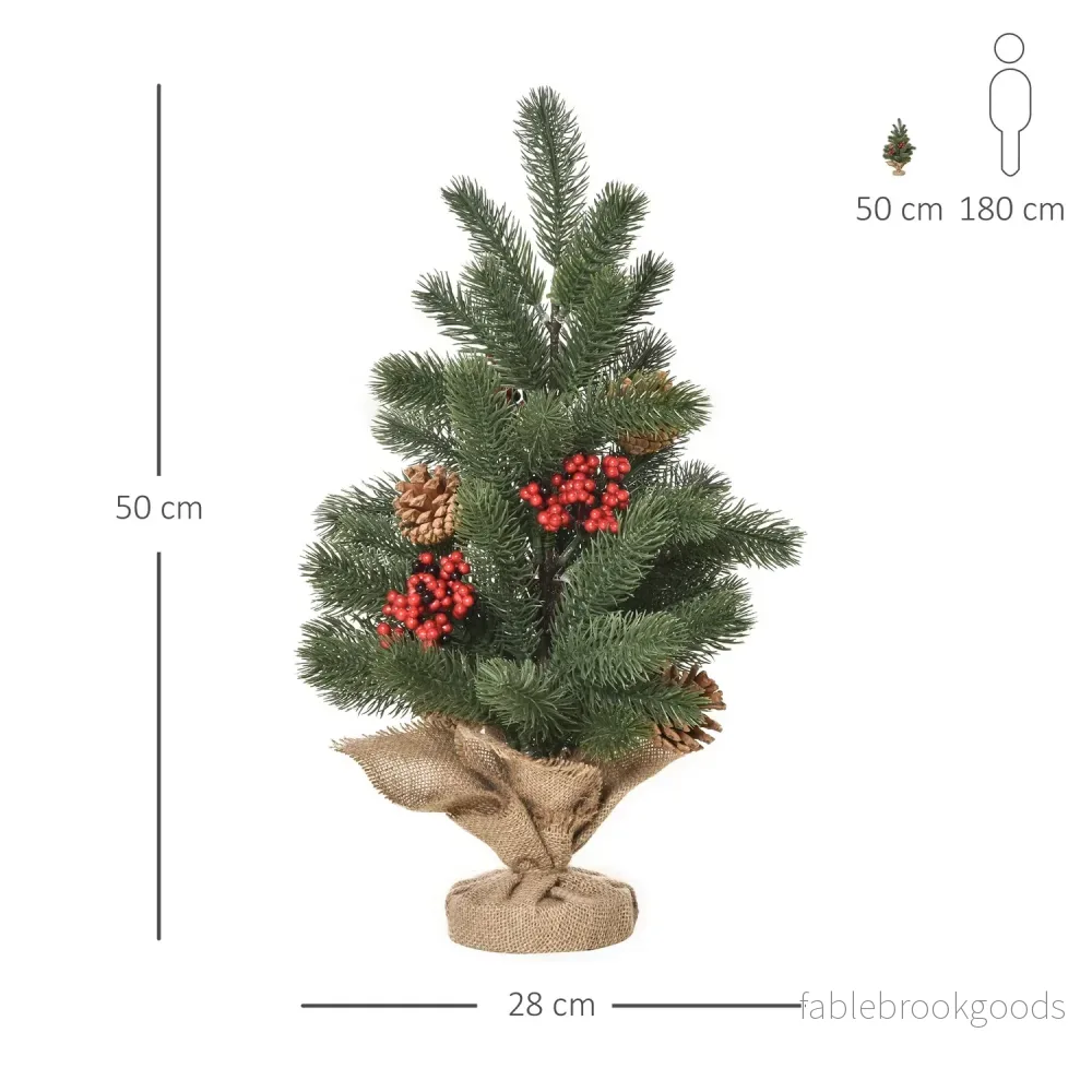 Konstgjord julgran, 50cm, röda bär & tallkottar - Bild 3
