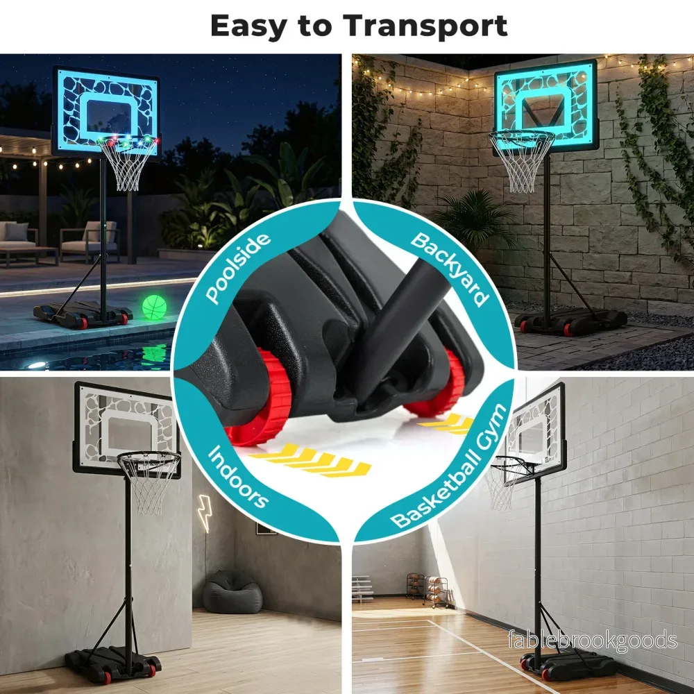 Basketbollkorg, – höjdjusterbar cm, basketbollställ med LED ljusslinga, fyllbar fotbas – 164-193 - Bild 3