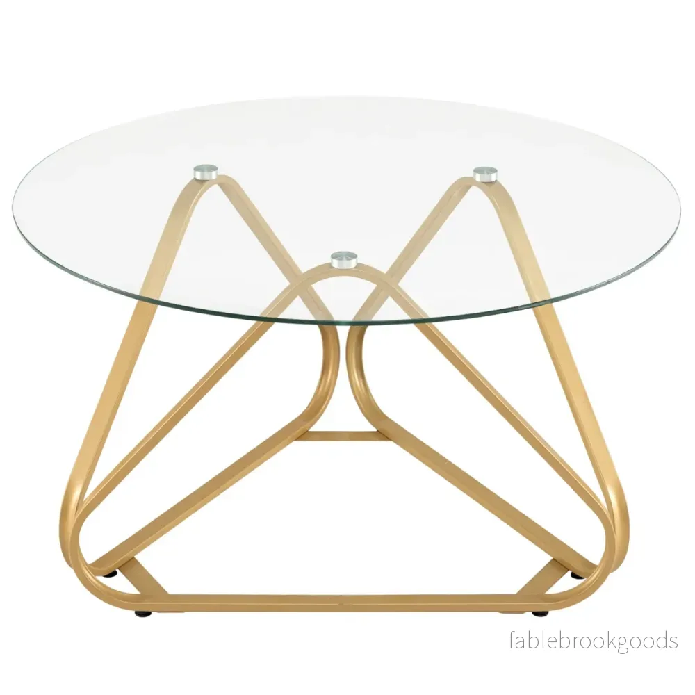 Runt – soffbord med härdat glas och metallram Modernt Sidobord Gyllene – Guld