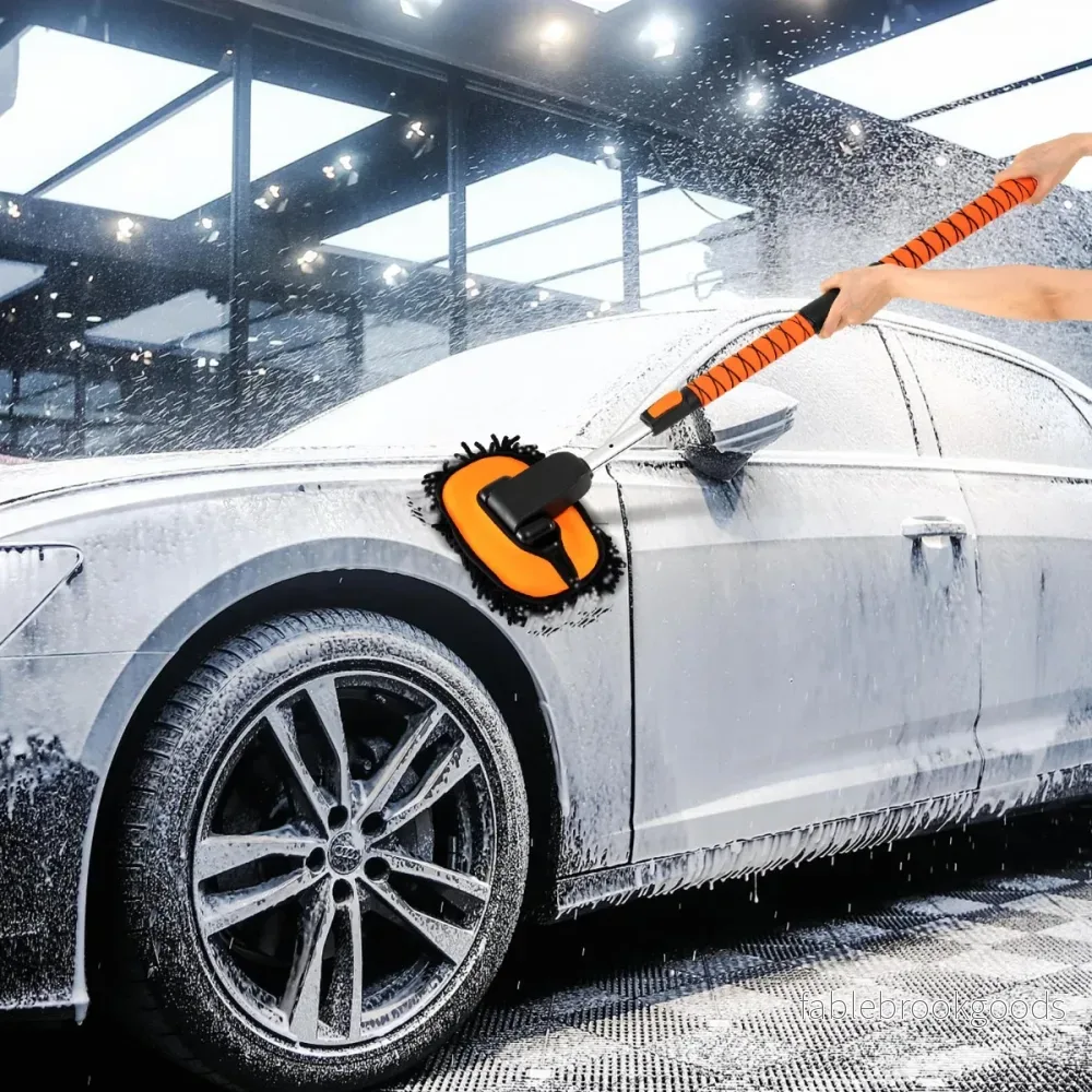 Autowaschborste – med teleskopisk handtag. Skråmlöst set D och däckborstar – Orange - Bild 3