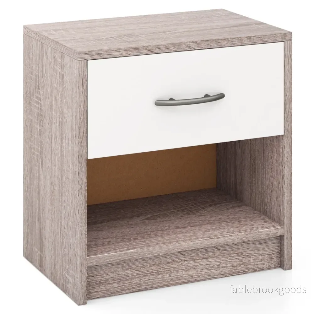 Sängbord – med låda Litet sidobord öppet fack + – 38,5 x 28 x 40,5 cm – Ljusgrå + vit - Bild 2