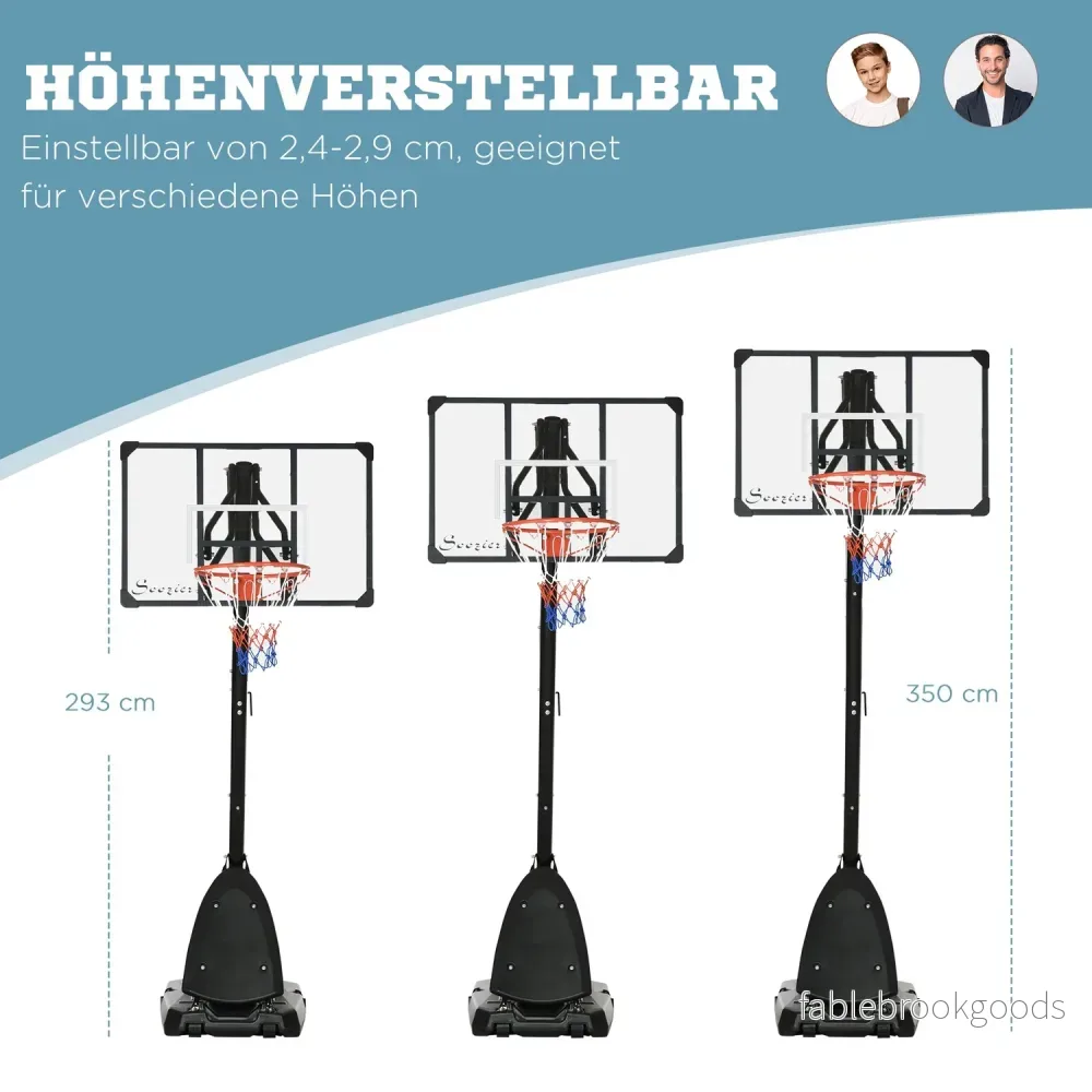 Justerbart stålbasketställ, 293-350 cm, med hjul - Bild 3