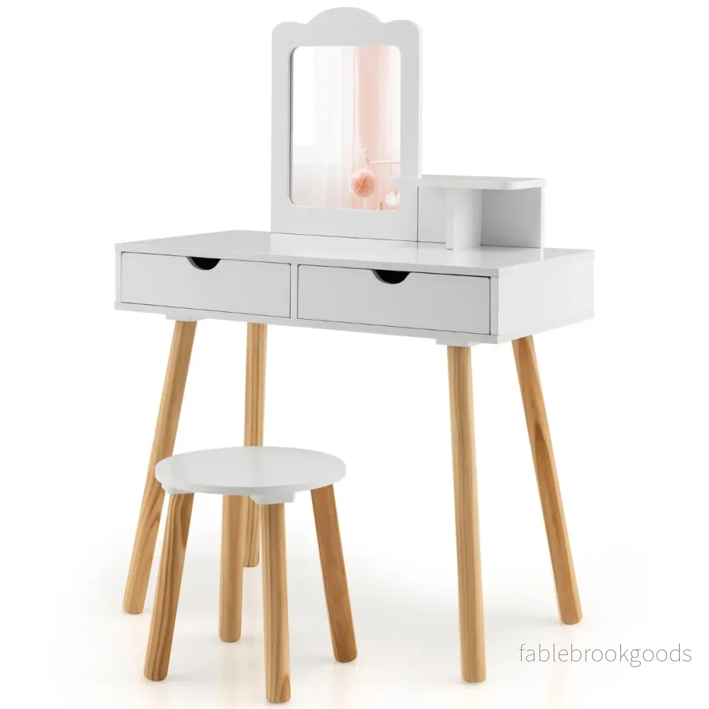 i – sminkbord för barn Skrivbord och pall med spegel – 2 1 70 x 37 x 100 cm – Vit