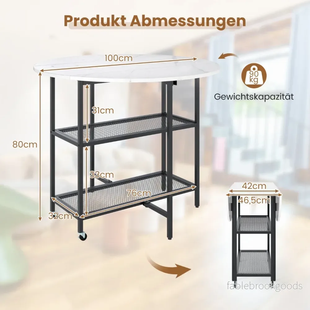 Fällbar – matbord med marmorutseende Mobilt fällbord för personer Kökstabel – 4 – Vit - Bild 2