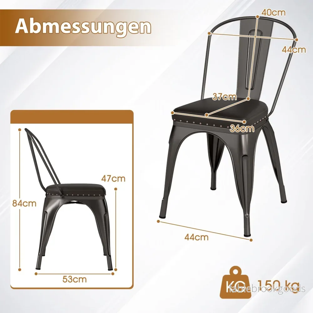 Matstolar – pack Bistrostol Metallstol stapelbar Kökstolar med stoppning Trädgårdsstolar ryggstöd – 4 44 x 53 x 84 cm – Skottgrå - Bild 2