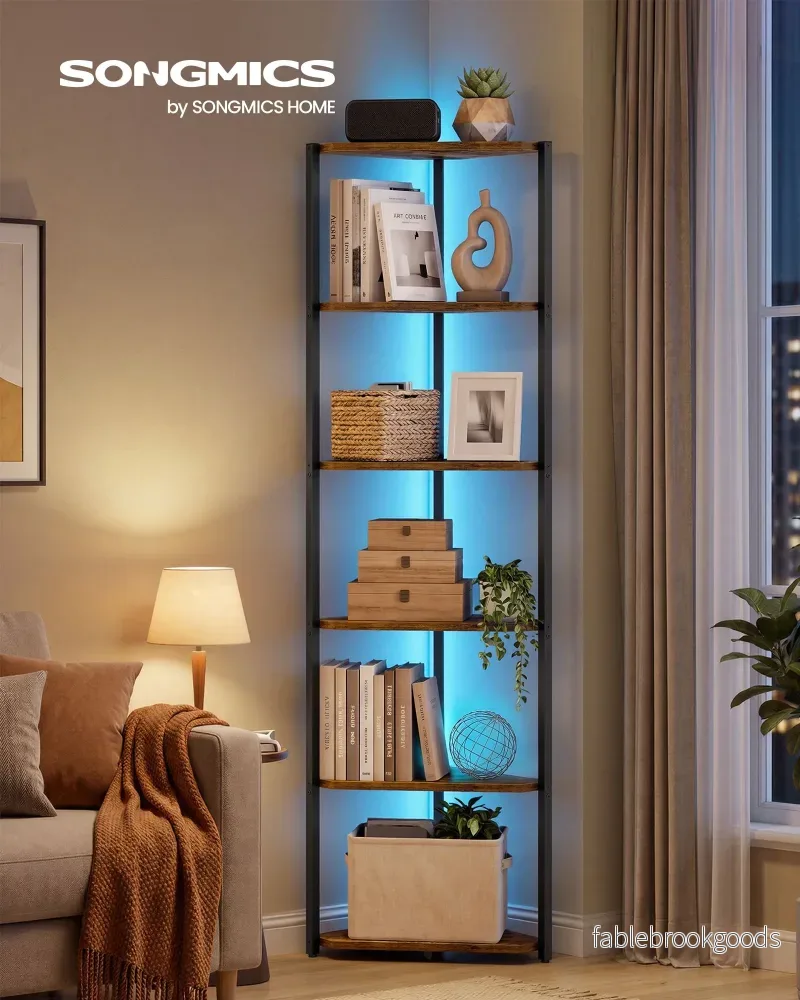 Hoekkast - Met LED-verlichting en 6 Ebenen - Vintagebruin - 24,8 x 48 x 182,1 cm - Bild 2