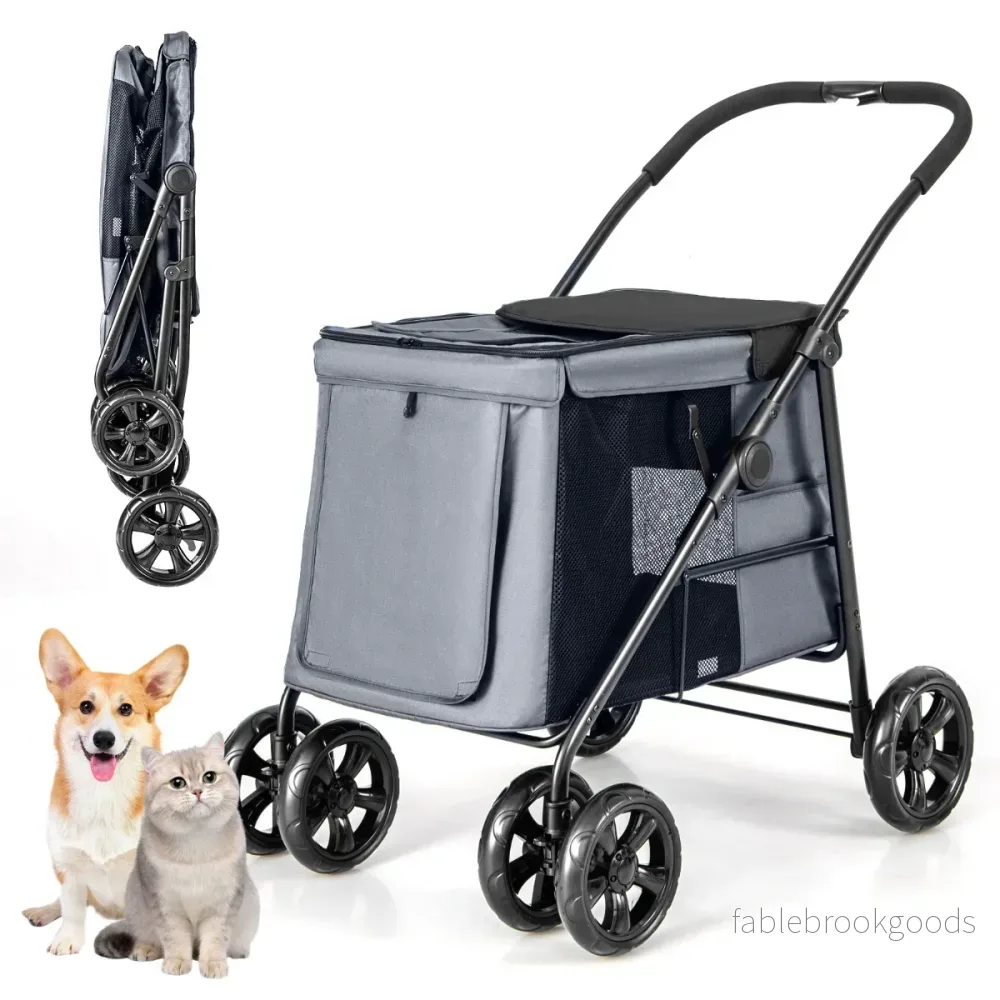 Hundvagn – Hopfällbar upp till med dyna – 40 kg 106 x 63 x 103 cm – Grå