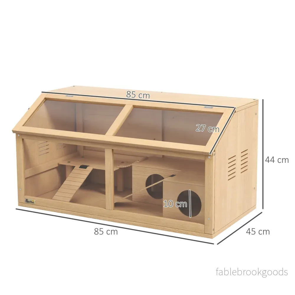 Smådjursbur i trä med bro, stegar, hydda – 84x45x44 cm - Bild 3