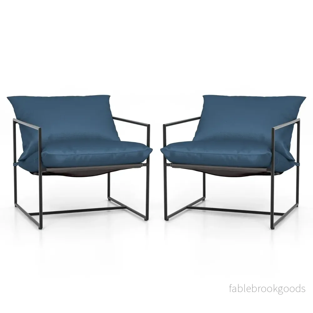 Set – med Sling Accent stolar sitt och ryggkuddar metallram Ergonomisk loungestol – 2 – Mörkblå