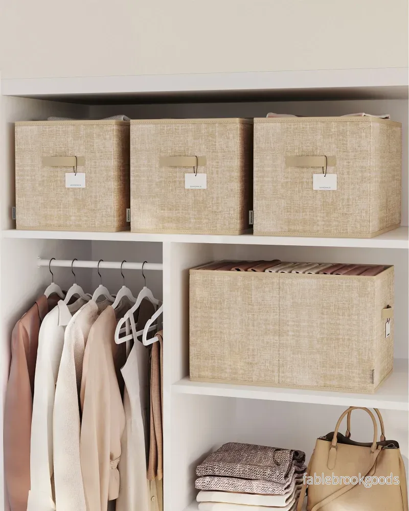Förvaringsboxar Set om 3 – Platssparande – Sandbeige - Bild 2