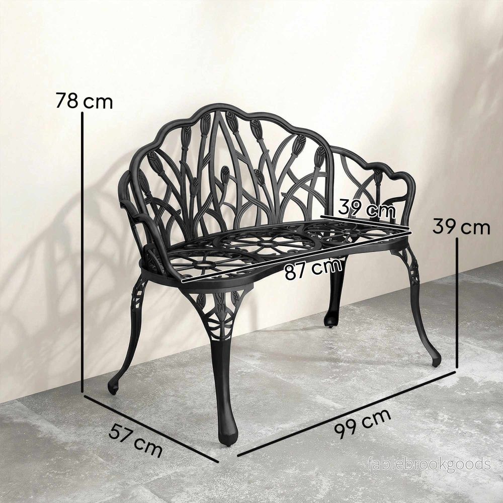 Utomhus trädgårdsbänk i gjuten aluminium, svart, 2-sits - Bild 3