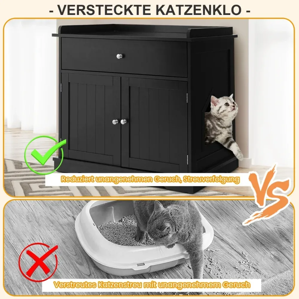 Katthus – med låda och dörrar i Kattskräp Sidobord – 2 3 1 – Svart - Bild 3