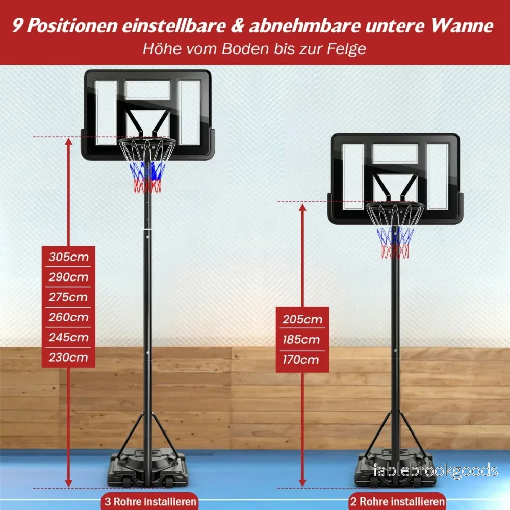 Höjdjusterbart – basketställ Utomhusbasketbåge med stativ – 170-305 cm – Svart - Bild 3