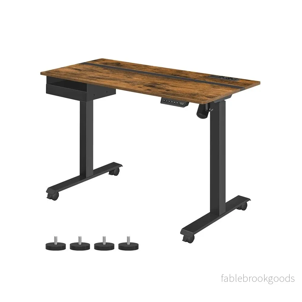 Elskrivbord – Höjdjusterbart med uttag – Vintage brun, svart Elskrivbord – Höjdjusterbart med uttag – Vintage brun, svart