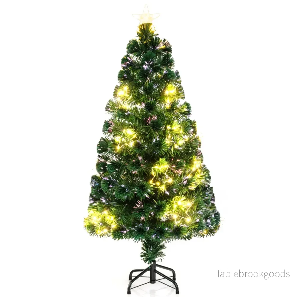 Konstgjord – julgran av glasfiber med belysning – 120 cm – Grön
