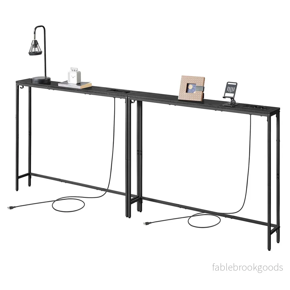 Sidetable - Smal met Stopcontact - Antracietgrijs, inktzwart - 100 x 15 x 80 cm - Bild 2