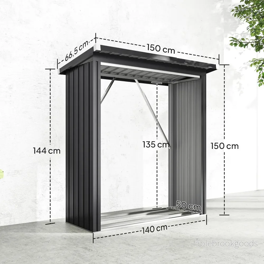Vedbod, stål, förhöjt golv, sluttande tak, 150x66,5x150 cm - Bild 3