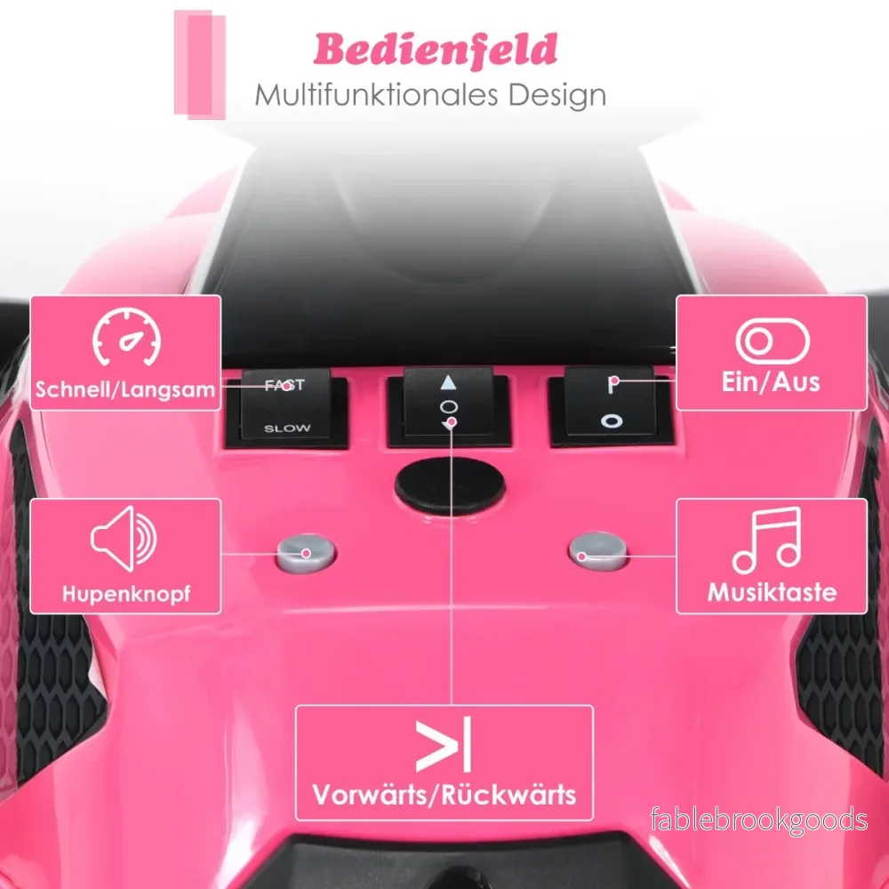 12V – Electric Kids Quad med musikhorn och LED strålkastare Pink – Rosa - Bild 2